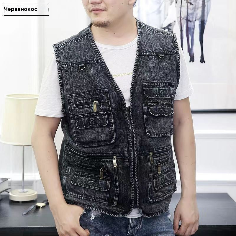 🔥 【Nowa kolekcja -50%】Męska kamizelka jeansowa z wieloma kieszeniami 【XL–7XL】 – trwała, oddychająca i wygodna