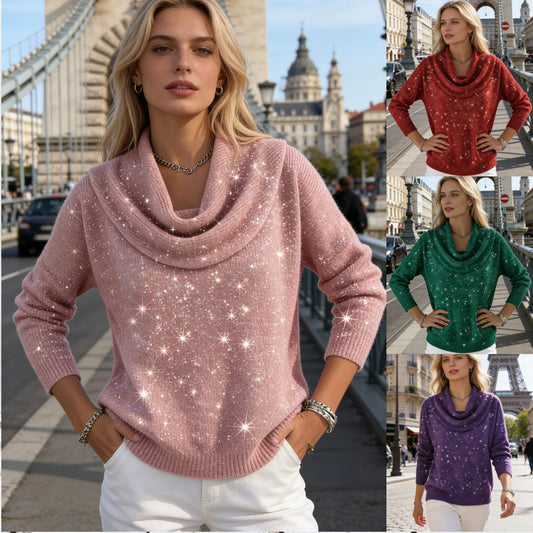 💥【50% zľava】💥【S-5XL】Nový ležérny trblietavý pletený top s dlhým rukávom a hviezdnou oblohou