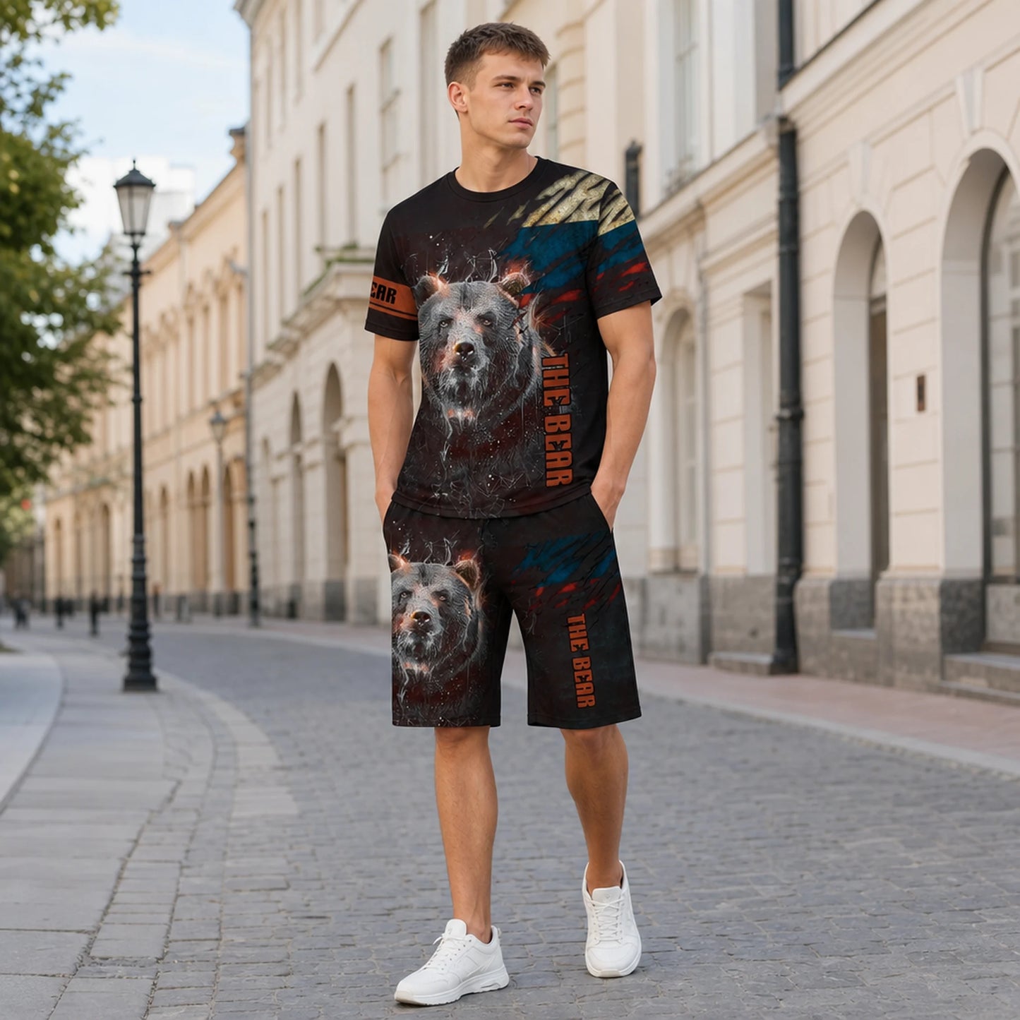 【XXS-6XL】Letnia, modna, swobodna koszulka z krótkim rękawem, męski strój sportowy, nadruk 3D z niedźwiedziem