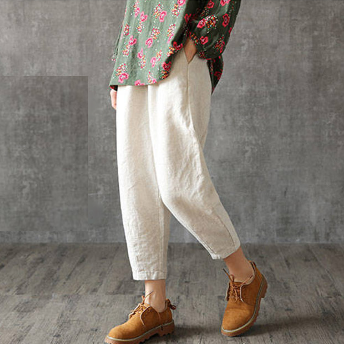 👖【M-4XL】Нови пролетни панталони с еластична талия, памучно-ленени, едноцветни. Небрежно и универсално