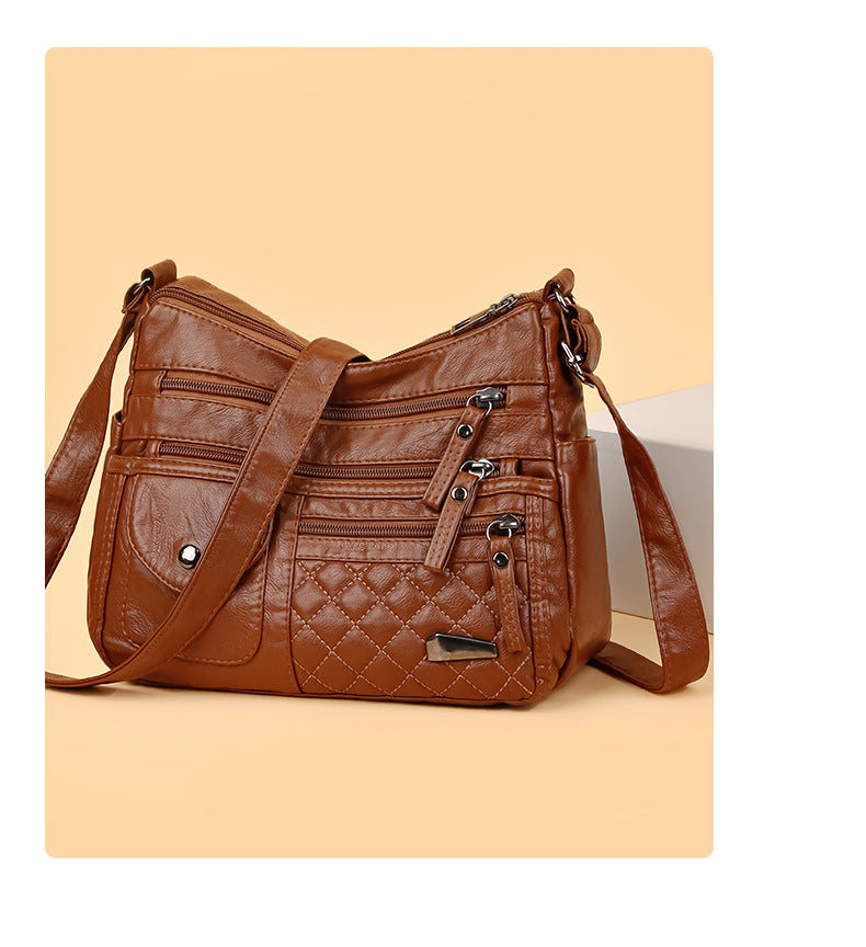 🔥【50% sleva】Dámská vícevrstvá velkokapacitní měkká kožená taška. Stylové a všestranné, lze nosit crossbody