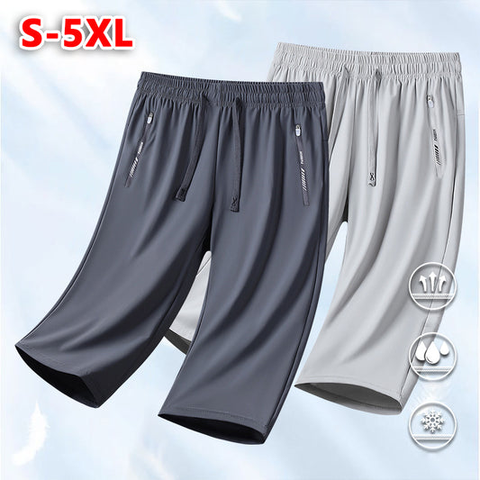 🆒💦【50% popust 🔥】【S–5XL】Moške ležerne hlače iz ledeno modre svile, 7/8, hladilne in zračne, 10 barv