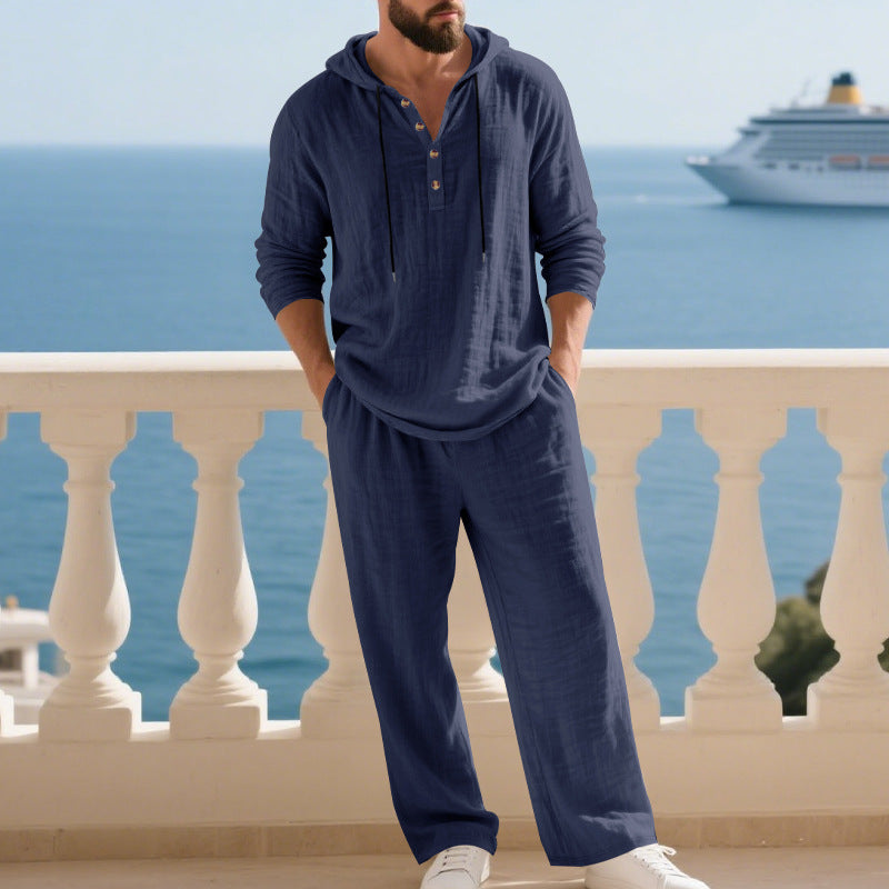 📢📢 50% ОТСТЪПКА🔥 Мъжки комплект от две части - свободен топ и панталон с качулка ✅️Плащане при доставка