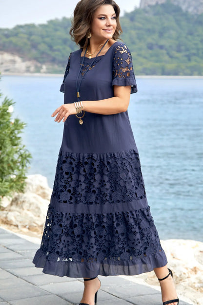 🔥Gran éxito de ventas 2026【S–5XL】Nuevo vestido elegante de encaje calado, casual y versátil.