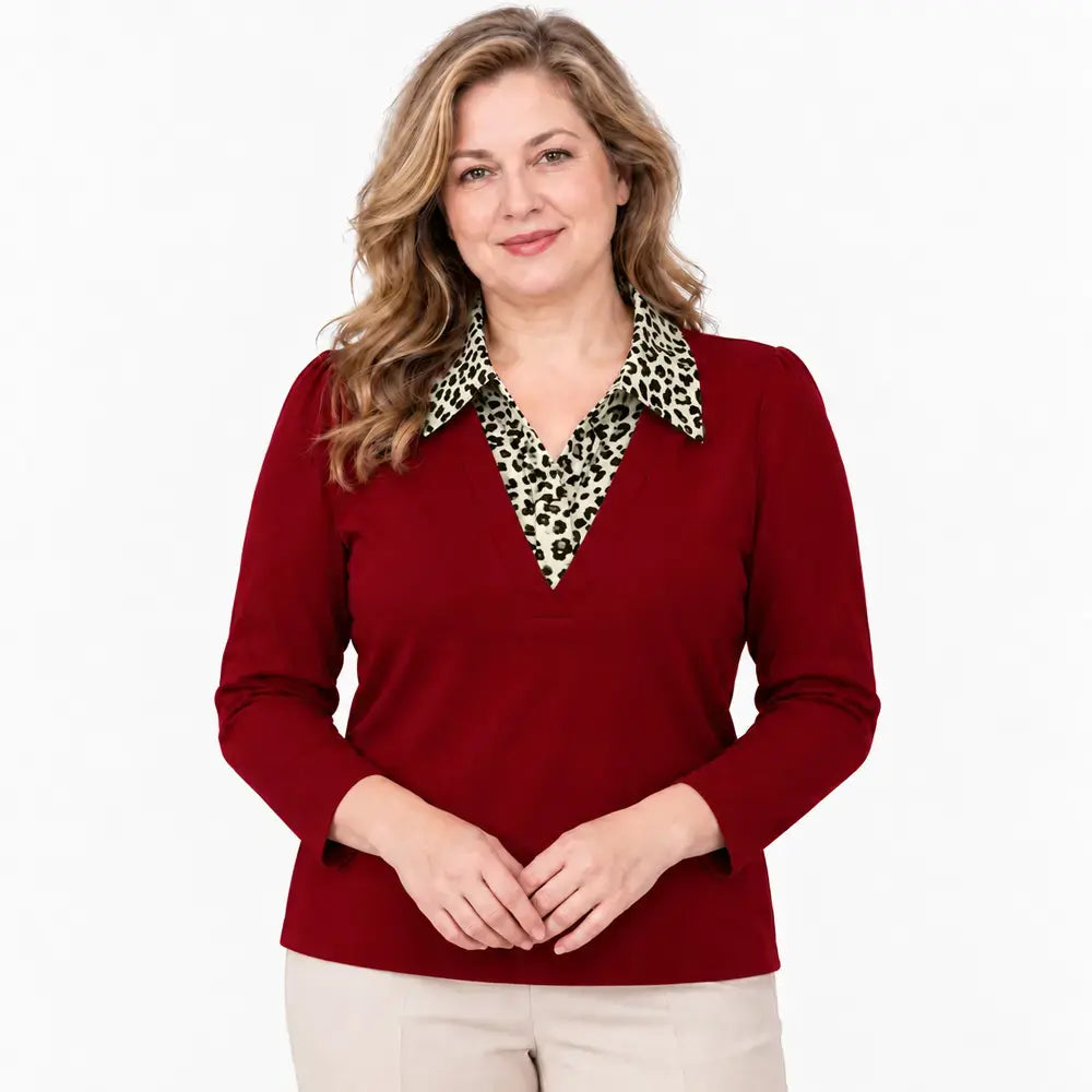 👚✨【M-5XL】Dámska blúzka s dlhými rukávmi – efekt dvoch vrstiev, na jeseň, vo veľkých veľkostiach, pre mamičky, elegantná