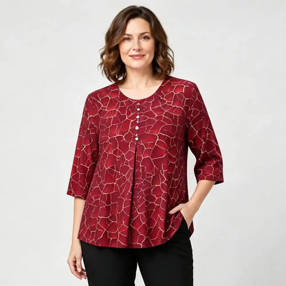 🛍️ Letnia kolekcja dla kobiet w dużych rozmiarach 2026: Luźny top z nadrukiem i elastyczną talią 💐 Ukrywa mały brzuszek, elegancki design | 3 kolory, rozmiary XL-8XL (50-120 kg)