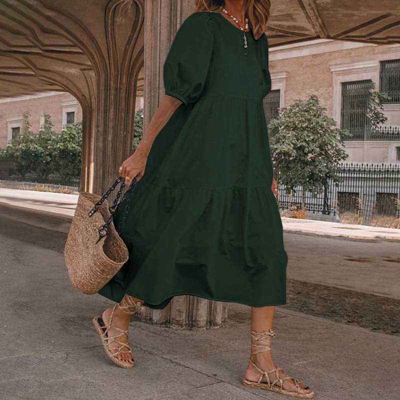 👗Nou în stoc [S-5XL] Rochie de vară din bumbac natural și in, în stil boem, pentru femei, rochie retro cu decolteu rotund