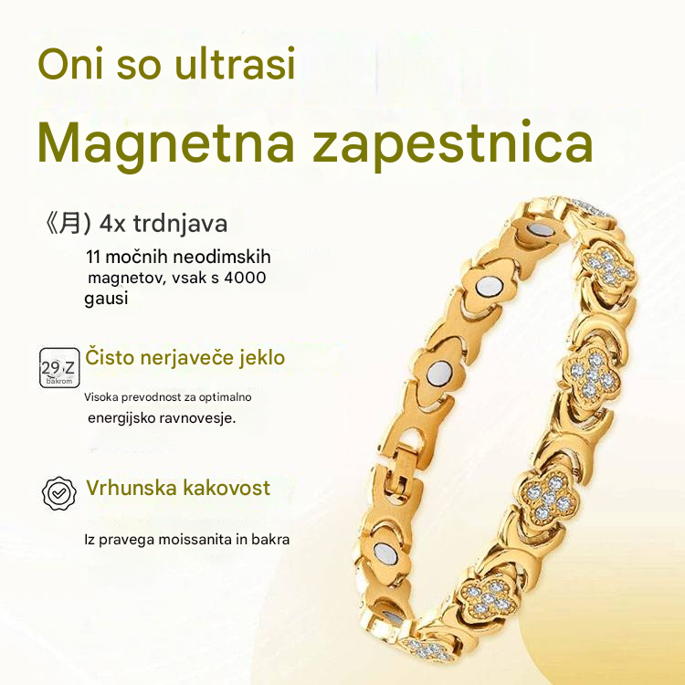 Modna in razkošna magnetna zapestnica iz zlitine srečne detelje, okrašena z diamanti, v enovrstni obliki