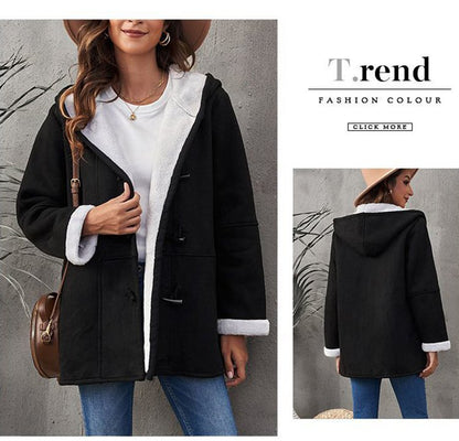 🥼🔥【Ограничена оферта 50%】💖[S-5XL] Ново модно топло дамско яке с качулка и велурена и вълнена подплата за 2025 г.