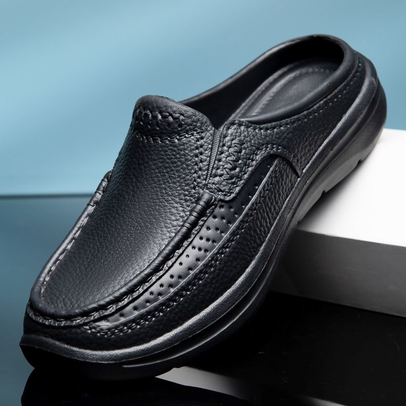 🔥50% отстъпка👞【Размери 39-45】Нови летни удобни и дишащи мъжки чехли, естествена кожа, ръчно изработени, дебела подметка