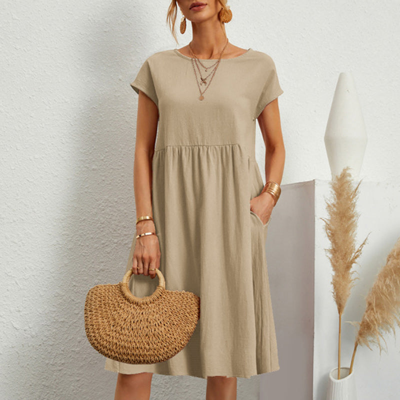 💖💖【8 culori】【S-5XL】Rochie de damă din bumbac și in 2025 cu decolteu rotund și croială lejeră