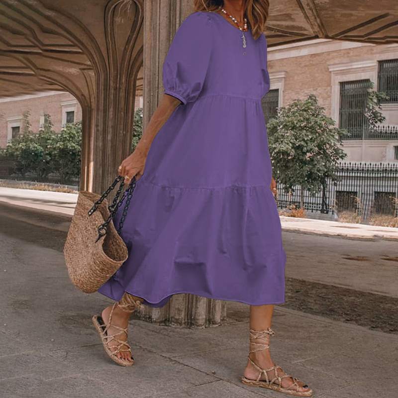 👗Nou în stoc [S-5XL] Rochie de vară din bumbac natural și in, în stil boem, pentru femei, rochie retro cu decolteu rotund