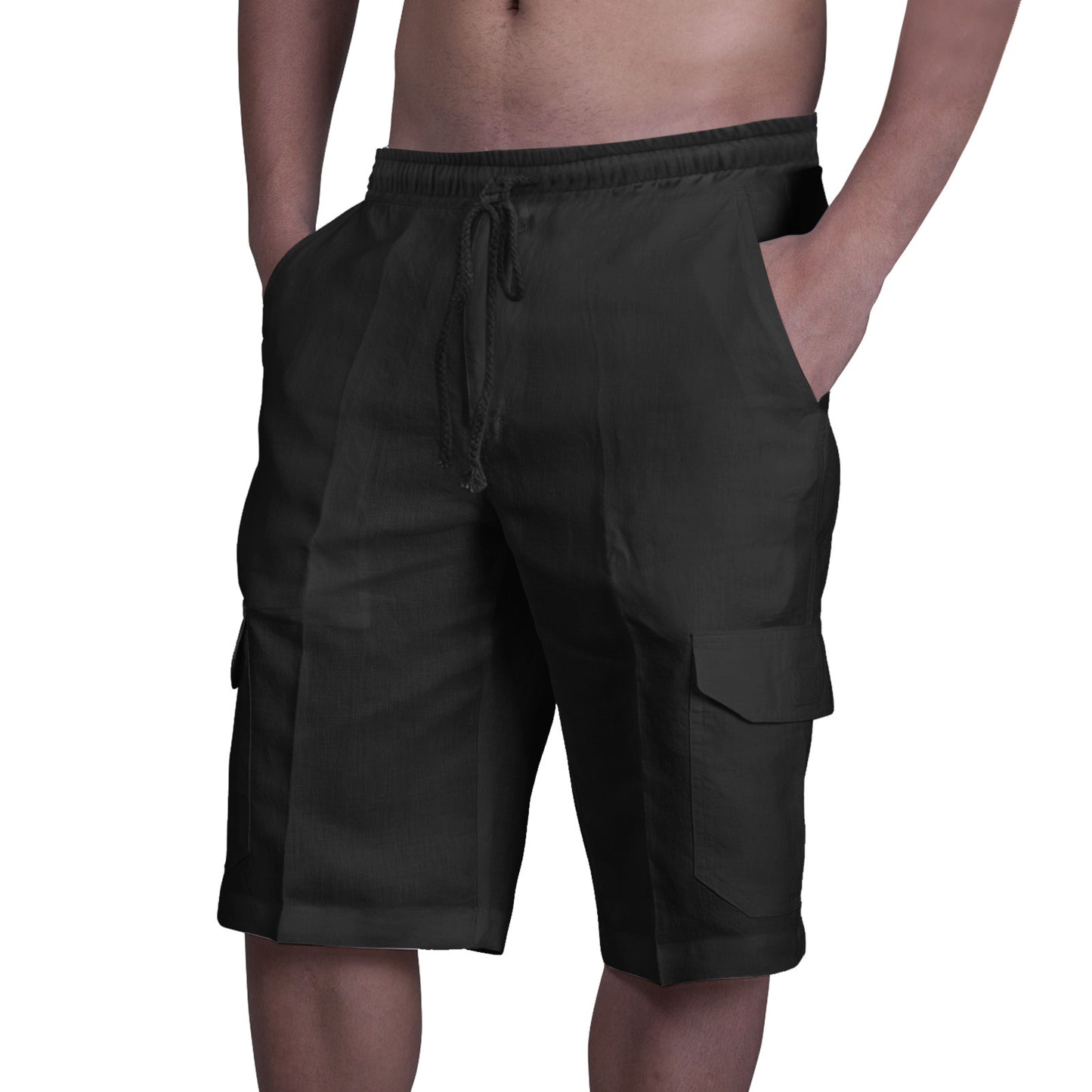 👖⛵【50% popusta🔥】【50-100kg】😍2025 nove muške kratke lanene kargo hlače velike veličine, muške kratke hlače s uzicom za plažu s višestrukim džepovima