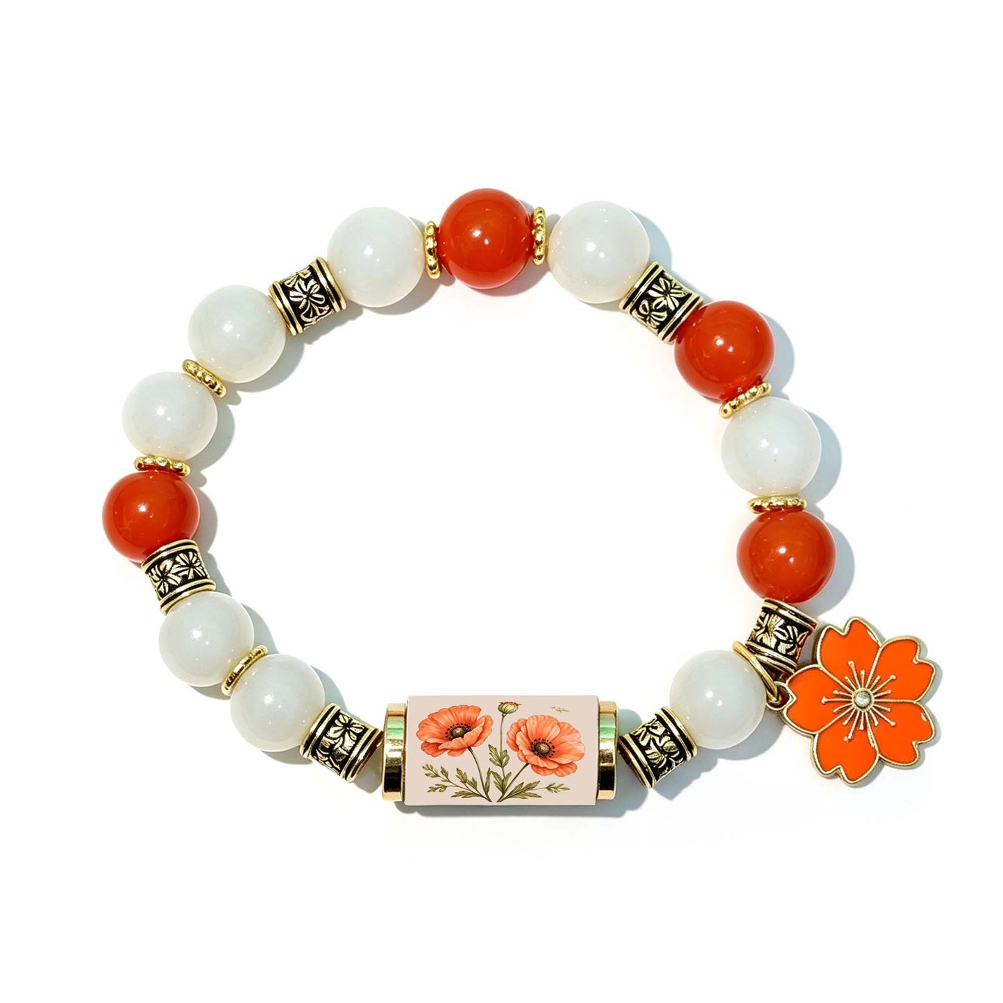 🔥【Kup 1, a 1 dostaniesz gratis】🎁✨Bransoletka urodzinowa z kwiatami na grudzień z zawieszką z róży w kształcie kropli oleju i bransoletką z chalcedonu🌸