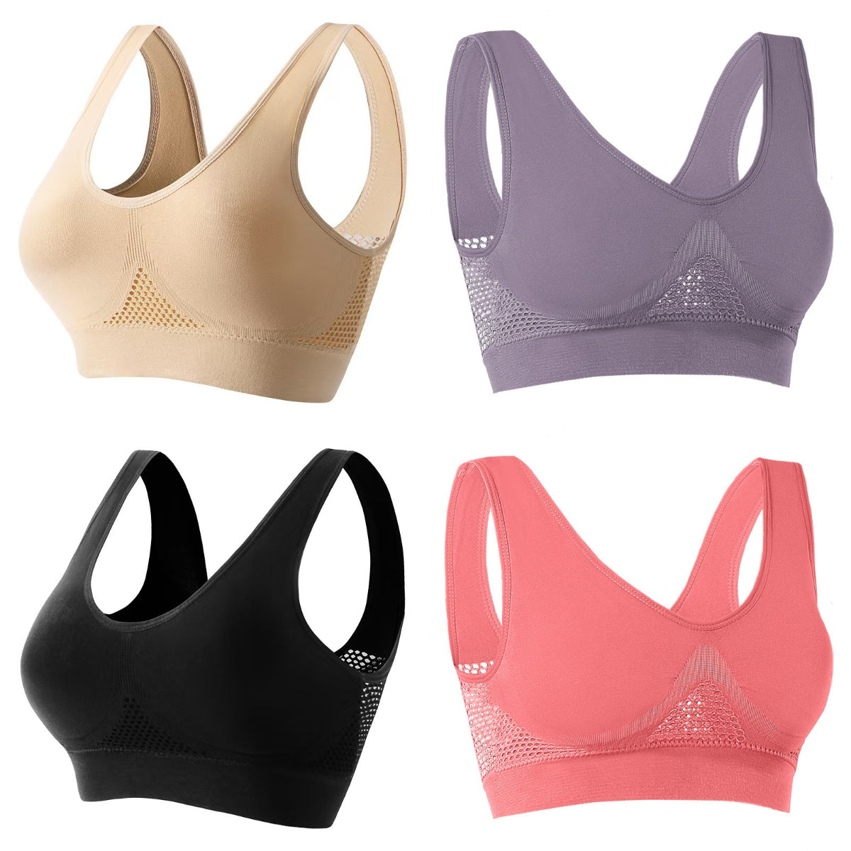 🎉🌈【Paquete de 4】【40-120 kg】Sujetador nuevo, suave y cómodo, talla grande, transpirable y fresco ✨❤️✅Pago contra entrega