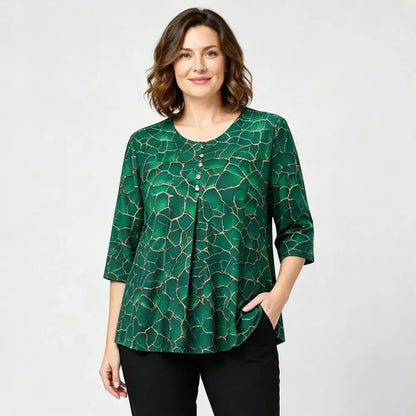 🛍️ Letnia kolekcja dla kobiet w dużych rozmiarach 2026: Luźny top z nadrukiem i elastyczną talią 💐 Ukrywa mały brzuszek, elegancki design | 3 kolory, rozmiary XL-8XL (50-120 kg)