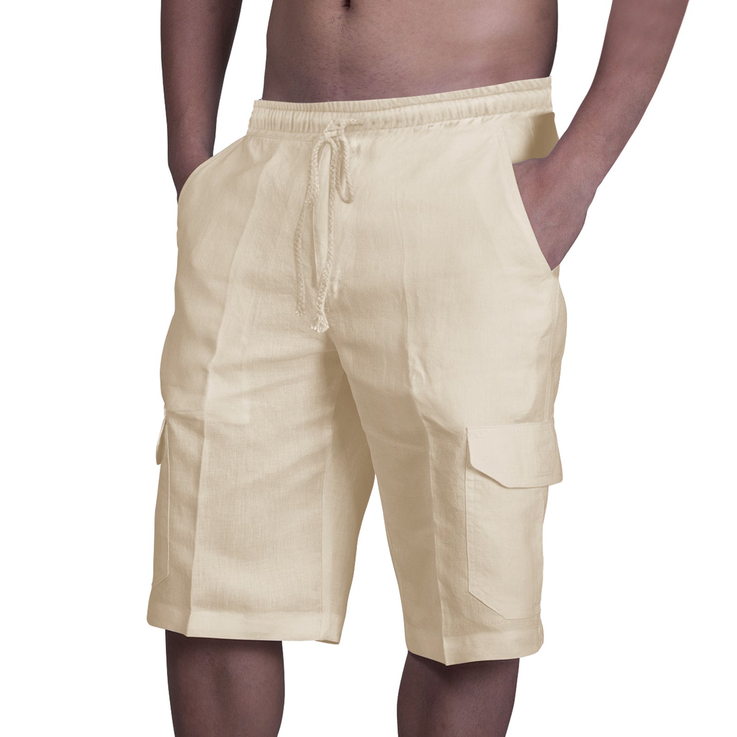 👖⛵【50% popusta🔥】【50-100kg】😍2025 nove muške kratke lanene kargo hlače velike veličine, muške kratke hlače s uzicom za plažu s višestrukim džepovima