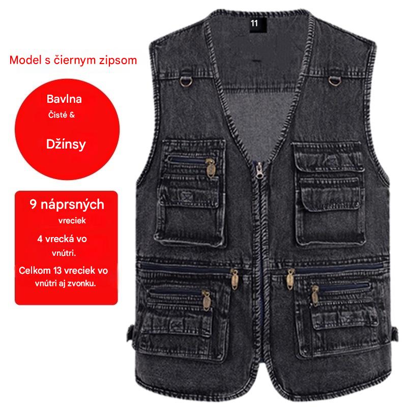 🔥 【Nová kolekcia -50%】Pánska džínsová vesta s mnohými vreckami 【XL–7XL】 – Odolná, priedušná a pohodlná
