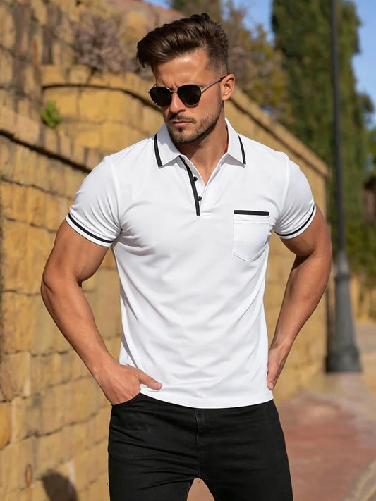 [50% zniżki] Nowa modna męska casualowa koszulka polo w jednolitym kolorze z 2026 r.