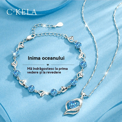 ✨💎💎Komplet zapestnice in ogrlice iz srebra 925 Srce oceana