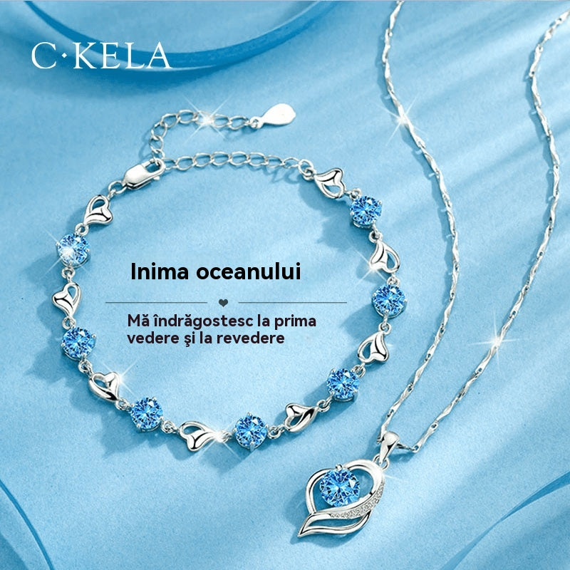 ✨💎💎Komplet zapestnice in ogrlice iz srebra 925 Srce oceana