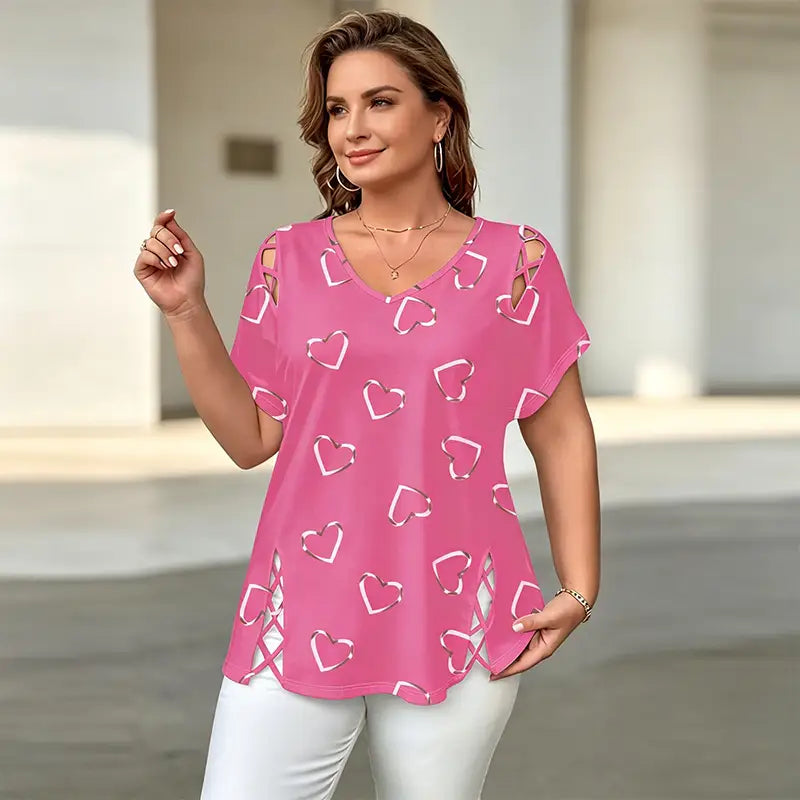 👚【S-5XL】Camiseta de cuello en V a la moda con un recorte en forma de corazón