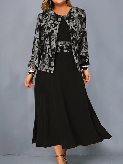 💖【S-3XL】Nowa sukienka bez rękawów + krótka kurtka z nadrukiem, modny damski zestaw na co dzień