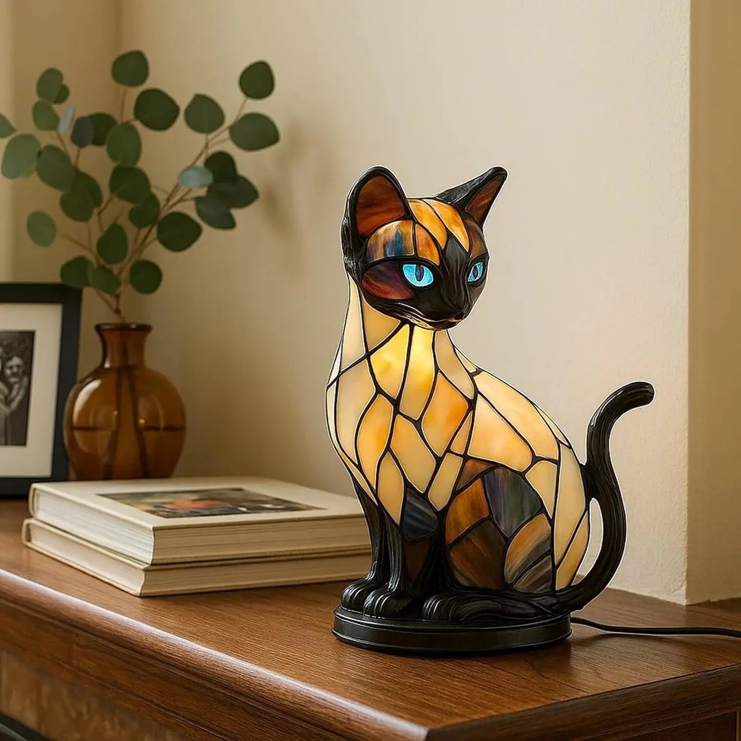 🐱Lampa stołowa w kształcie kota, retro lampka nocna wykonana z kolorowej żywicy, z motywem kota