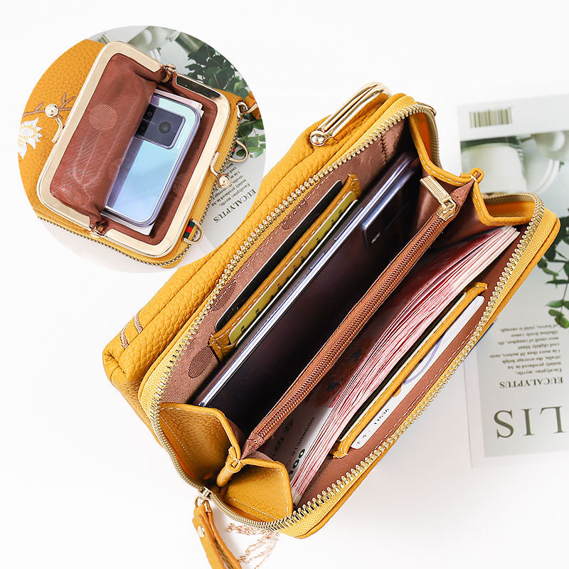 🔥【50% sleva】👜Vyšívaná peněženka, stylový design, taška na telefon s dlouhým ramenním popruhem, model 2025