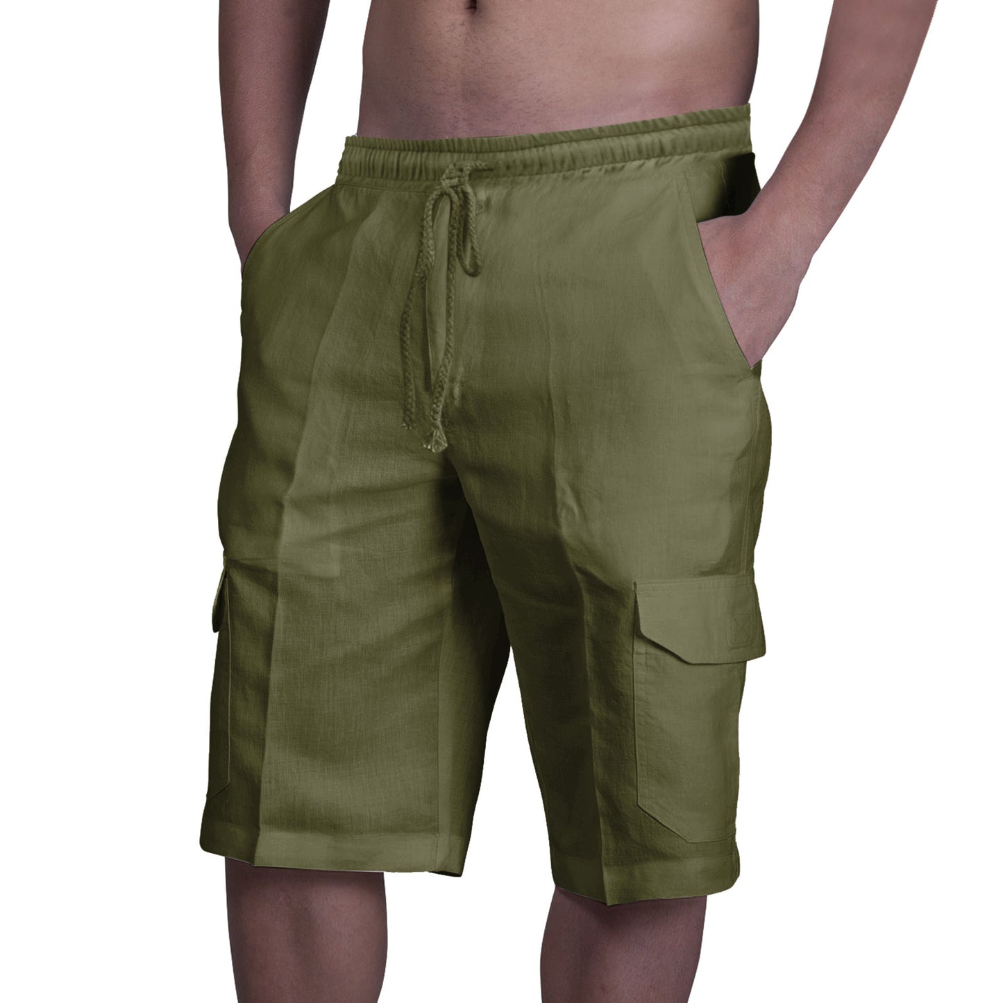 👖⛵【50% popusta🔥】【50-100kg】😍2025 nove muške kratke lanene kargo hlače velike veličine, muške kratke hlače s uzicom za plažu s višestrukim džepovima