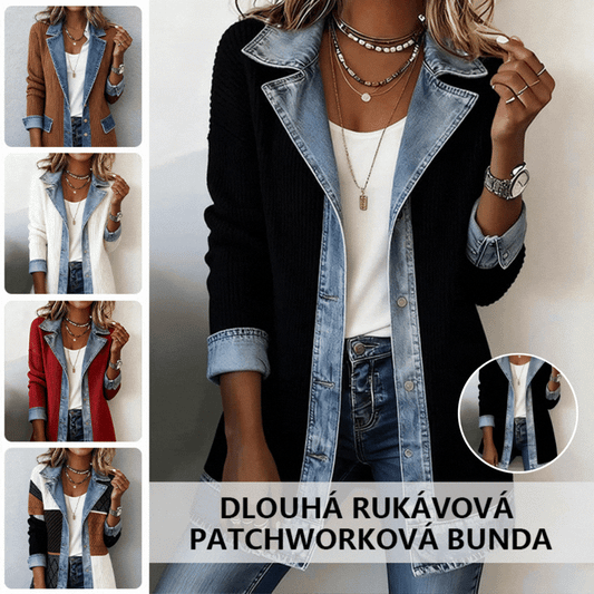 【S-3XL】Nový jesenný/zimný módny a elegantný dámsky kabát s dlhým rukávom v úzkom strihu s dlhým rukávom a patchworkovým vzorom