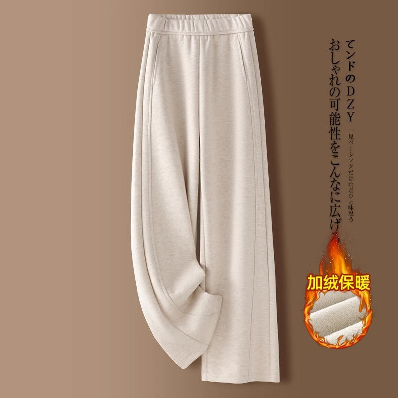 👖【M-2XL】Nove jesensko/zimske oprijete široke hlače iz imitacije kašmirja. Zimska podloga iz flisa, odebeljena, z visokim pasom, drapirana