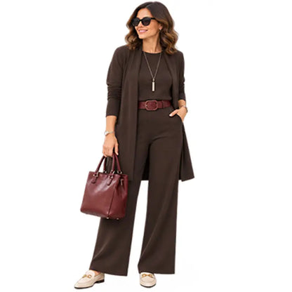 🎁【S-5XL】💝 Elegantná trojdielna súprava, ktorá obsahuje dlhý kardigán (vrátane topu a nohavíc na nosenie pod ním)