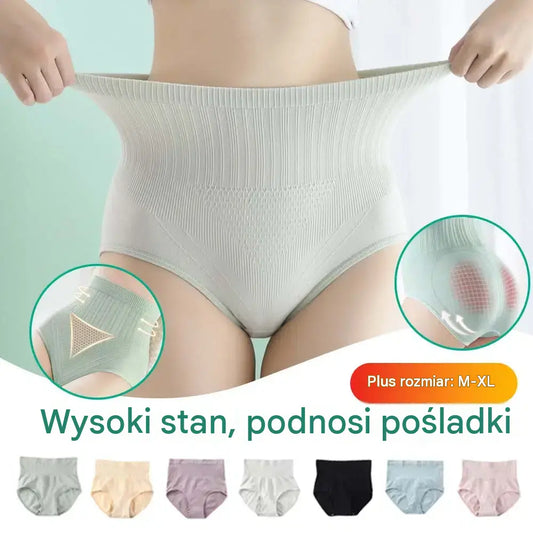[Zestaw 7 części] Damskie majtki wyszczuplające z wysokim stanem, elastyczne i nieobcisłe, nie przeciekają