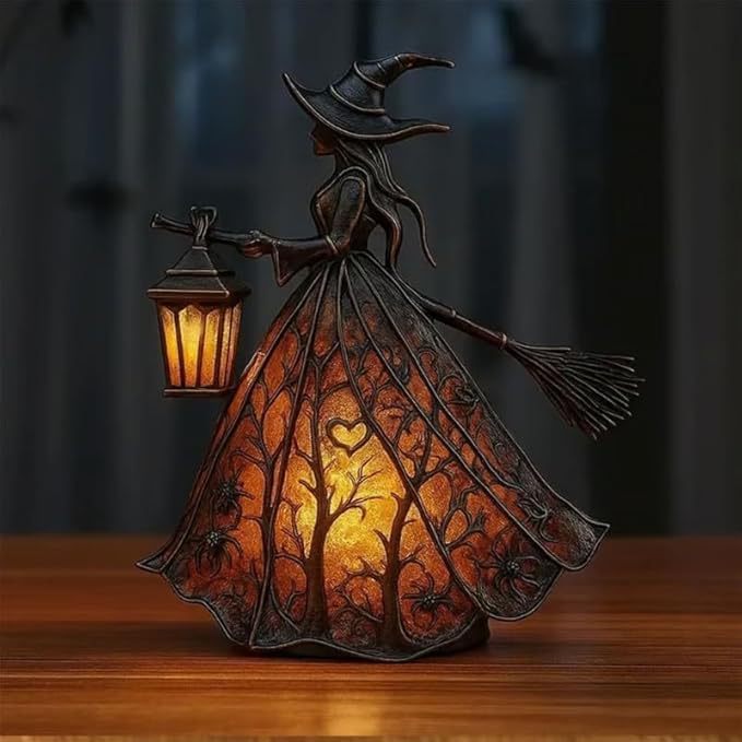 🧙‍‍♀️ Lampa na Halloween z czarownicą, straszny gotycka latarnia, wyjątkowa dekoracyjna figurka na lampkę stołową, lampka nocna z nogami, odpowiednia do domu, na werandę, do biura, na imprezę, może służyć jako dekoracja na Halloween i prezent.