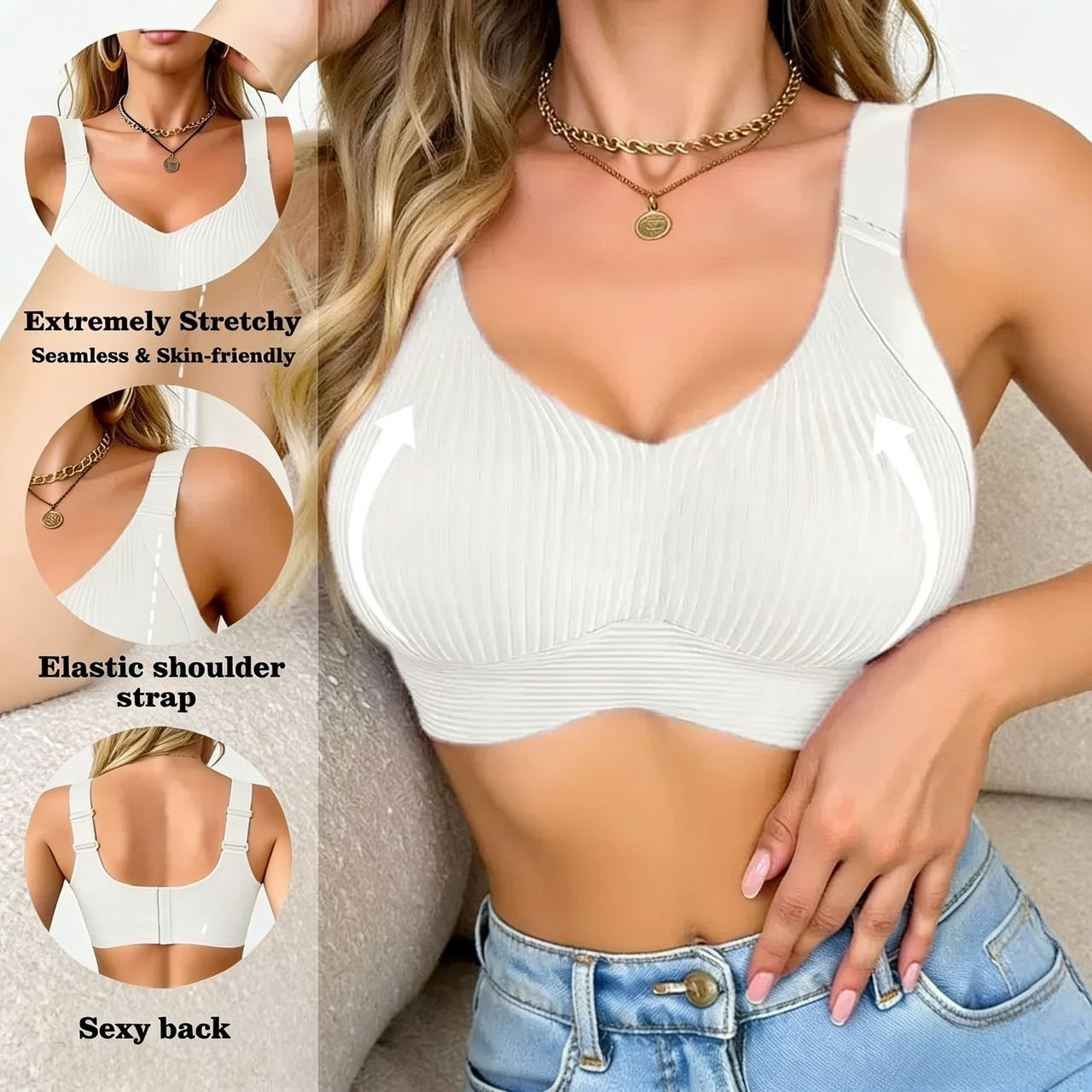 😍【Kupi enega, dobi enega brezplačno】Ženski enodelni modrček brez žice❤️【40–95 kg】Udobno in zračno