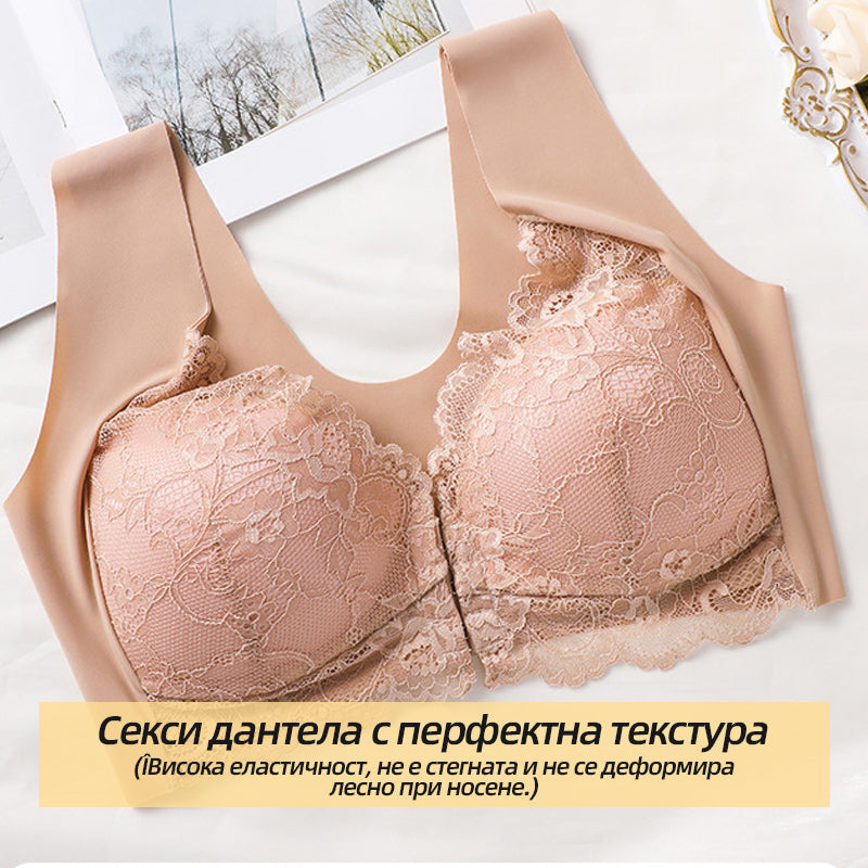 😍【40-100KG】Сутиен с повдигащ ефект и красива дантела на гърба, голям размер, с повдигащо прилягане и закопчаване отпред