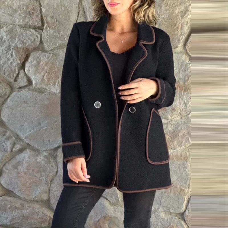 💥【50% sleva】【S-5XL】Nový elegantní oboustranný vlněný kabát s límcem ve tvaru saka