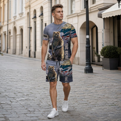 【XXS-6XL】Letnia, modna, swobodna koszulka z krótkim rękawem, męski strój sportowy, nadruk 3D z niedźwiedziem