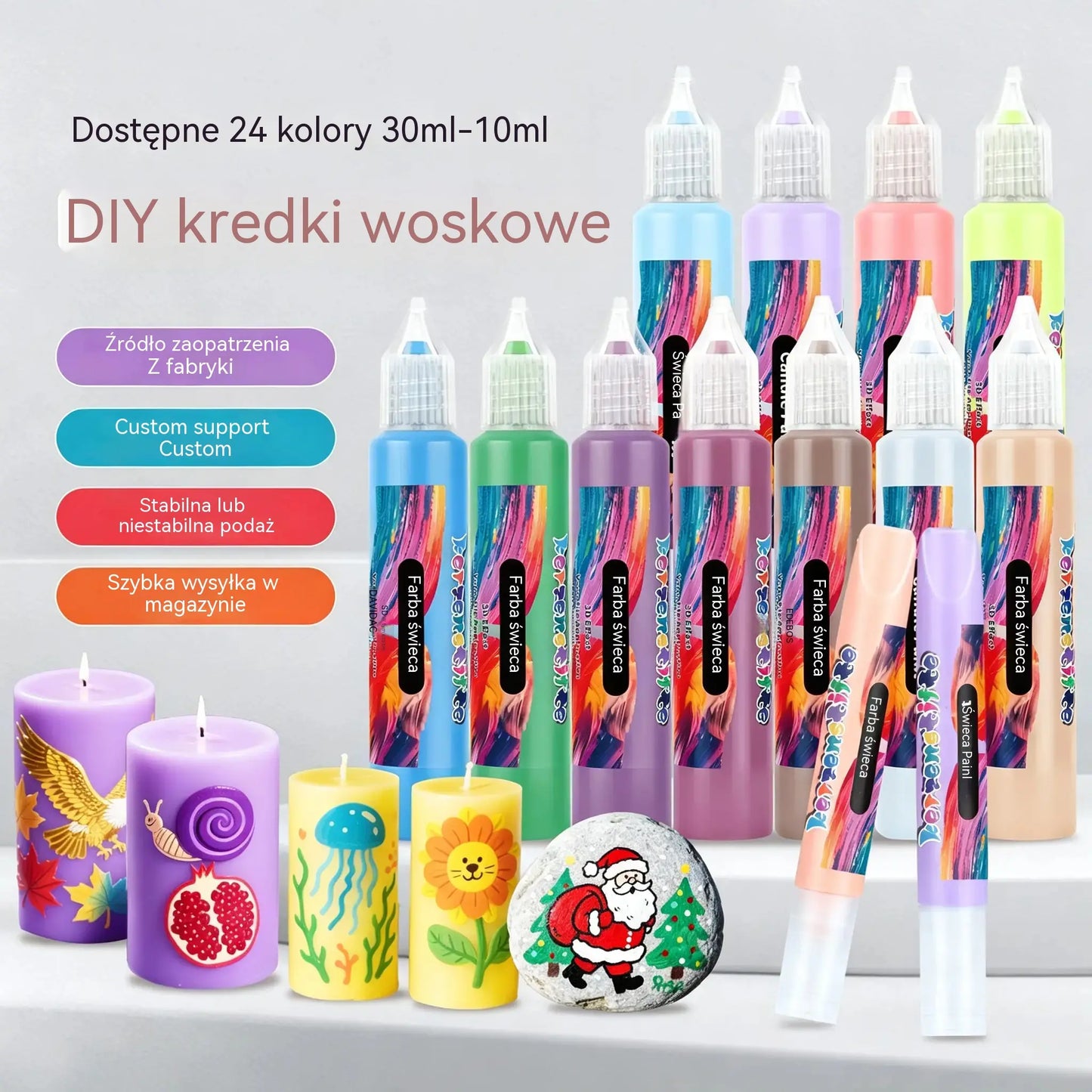 🎨【24 kolory w pudełku】🥳💞24-kolorowe markery do malowania świec 3D graffiti!