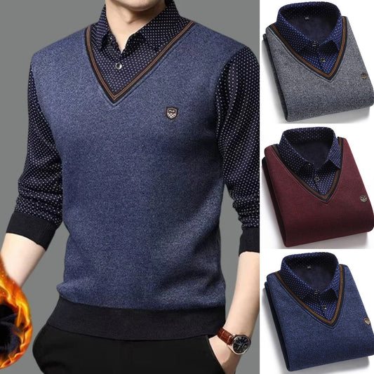 🔥【50 % popust 1】👔 [M-4XL] Moška pletena srajca in žamet za zgostitev, ki ohranja toploto