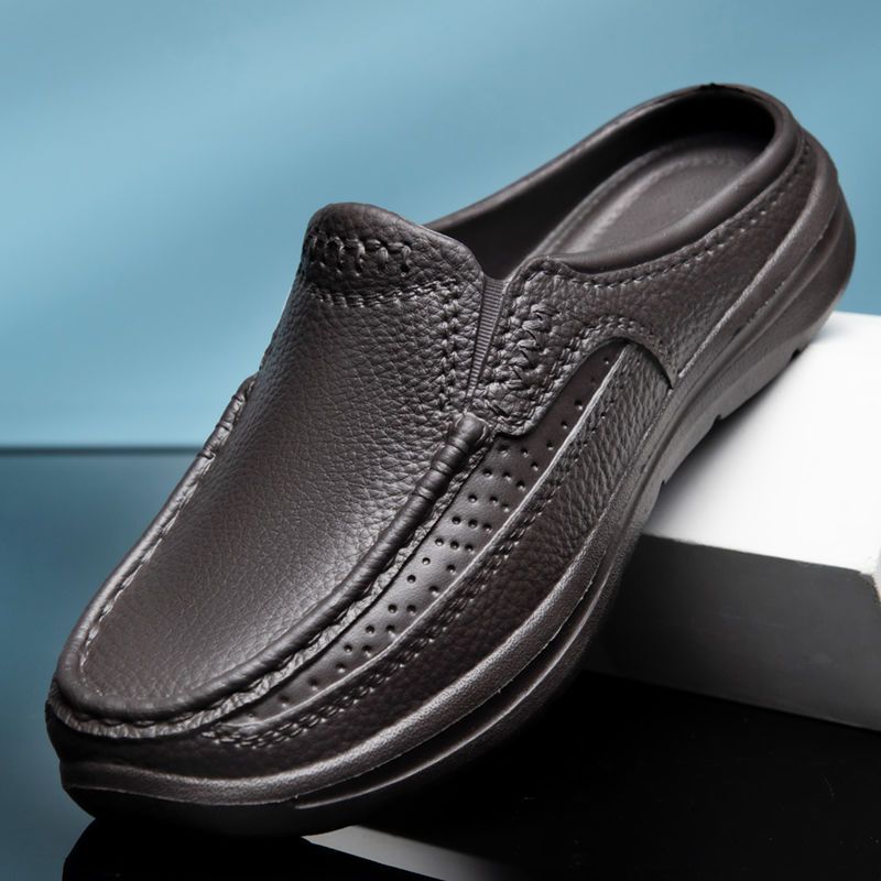 🔥50% отстъпка👞【Размери 39-45】Нови летни удобни и дишащи мъжки чехли, естествена кожа, ръчно изработени, дебела подметка