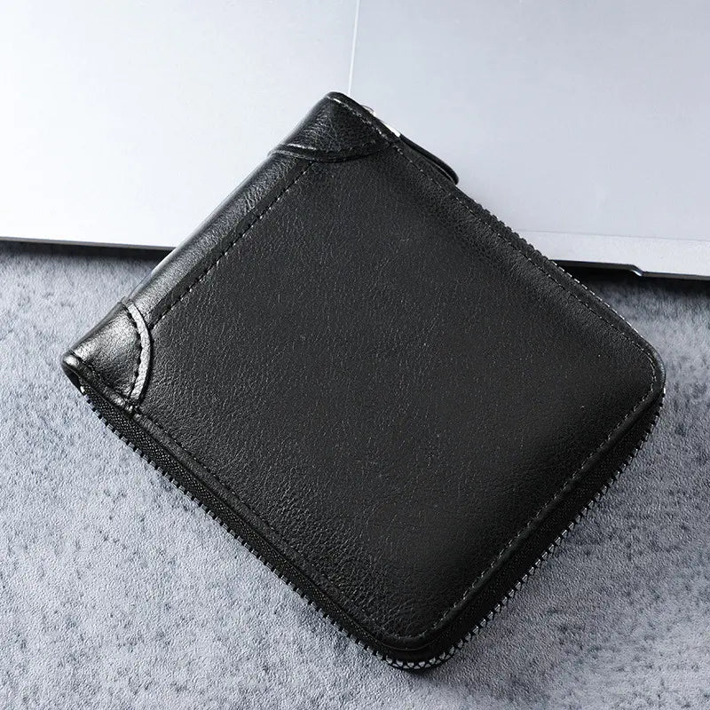 ✨🎁Portfel męski w stylu retro ze sztucznej skóry z zamkiem błyskawicznym, miejscem na karty i składaną portmonetką.