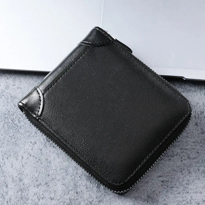 ✨🎁Portfel męski w stylu retro ze sztucznej skóry z zamkiem błyskawicznym, miejscem na karty i składaną portmonetką.