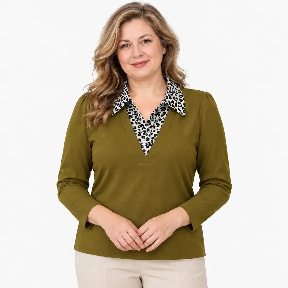 👚✨【M-5XL】Dámska blúzka s dlhými rukávmi – efekt dvoch vrstiev, na jeseň, vo veľkých veľkostiach, pre mamičky, elegantná