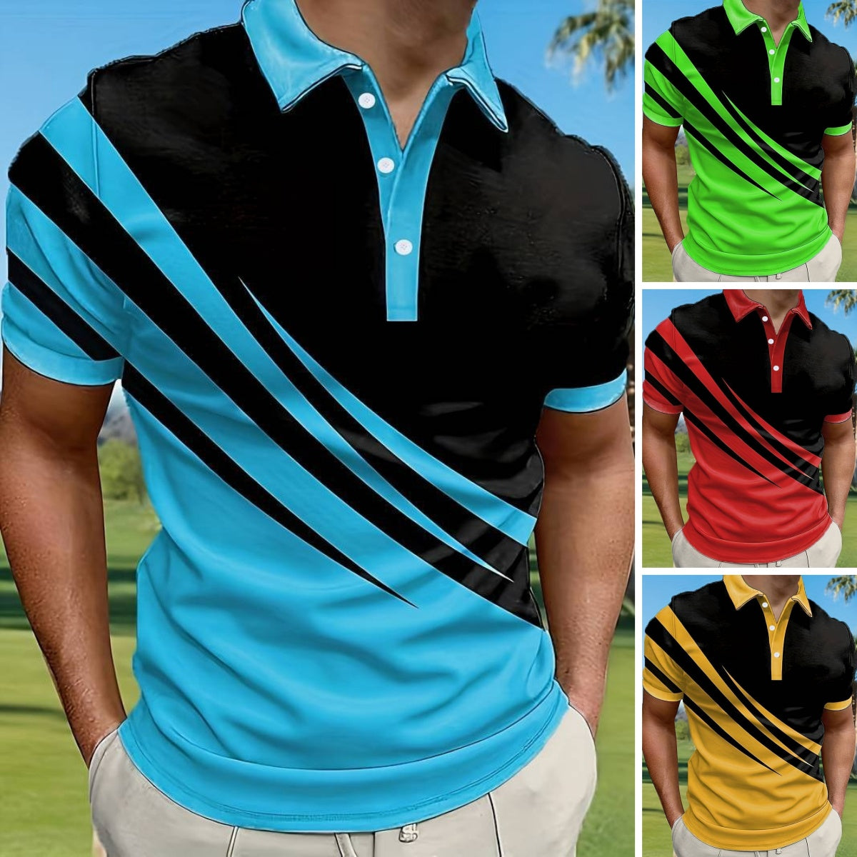 🔥【Oferta ograniczona czasowo】👔【S-6XL】Nowa letnia męska koszulka polo w paski z nadrukiem 3D