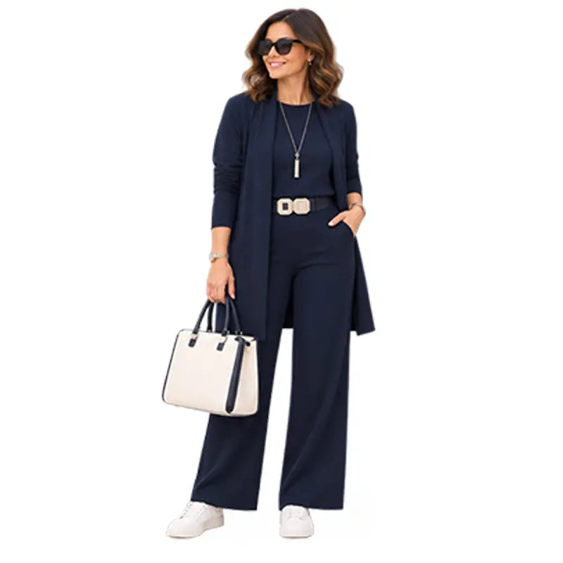 🎁【S-5XL】💝 Elegantná trojdielna súprava, ktorá obsahuje dlhý kardigán (vrátane topu a nohavíc na nosenie pod ním)