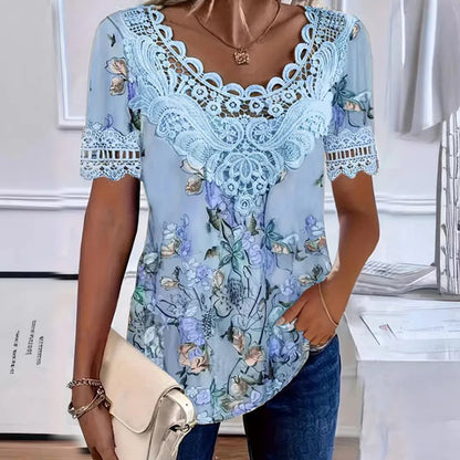 【50% de descuento】💐 Blusa de encaje con cuello en V para mujer, cómoda y transpirable