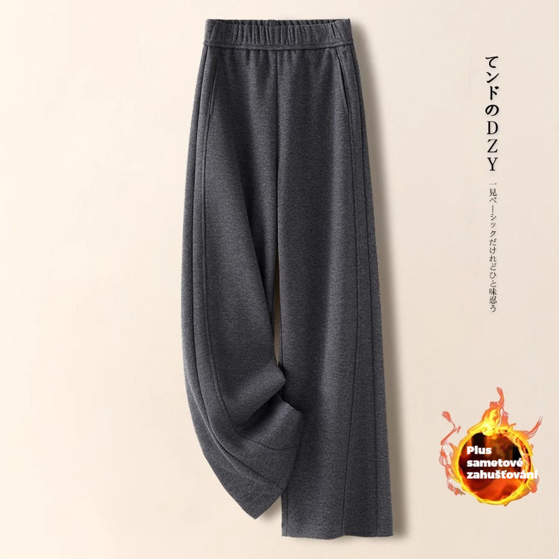 👖【M-2XL】Nove jesensko/zimske oprijete široke hlače iz imitacije kašmirja. Zimska podloga iz flisa, odebeljena, z visokim pasom, drapirana