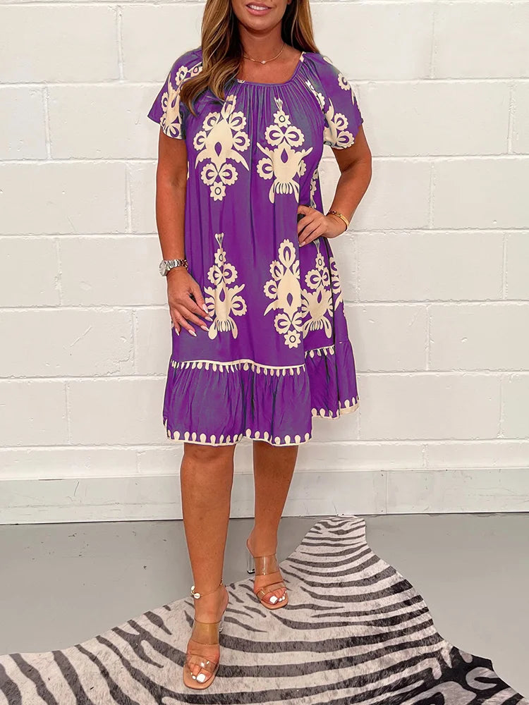 🥰【Reducere de 50%】💕【S-4XL】👗Rochie lejeră de vară cu imprimeu etnic – stil și confort într-un singur design